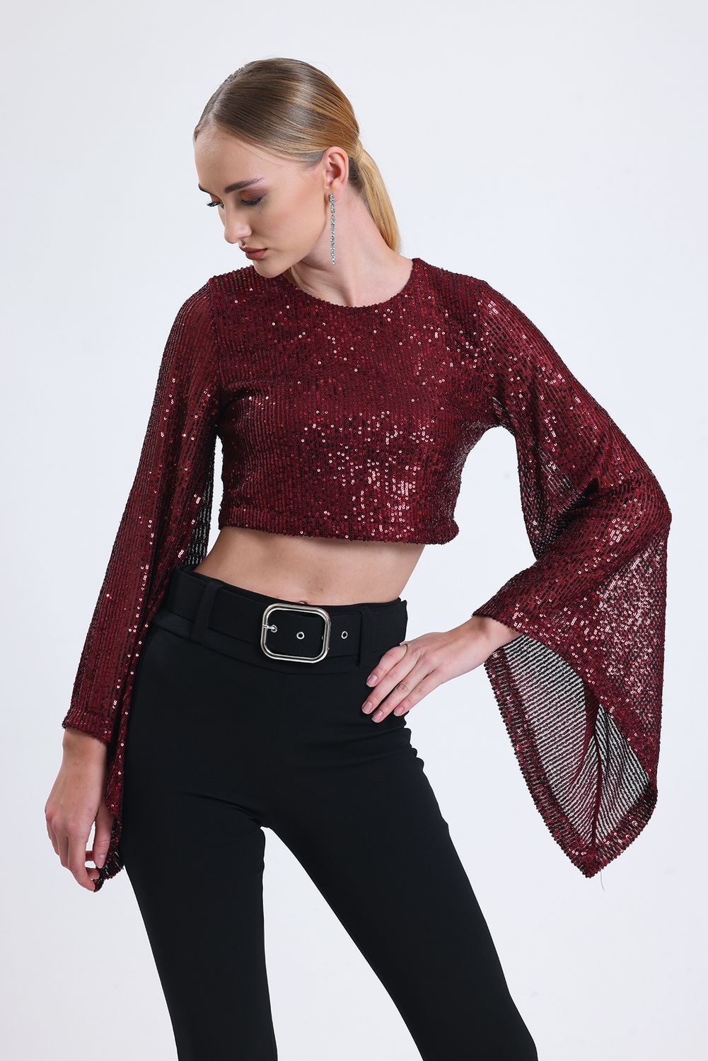 SNS Burgundy Sequined Blouse with Inner Lining - Albi