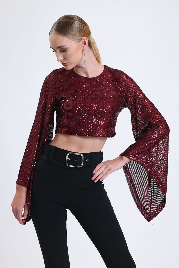 SNS Burgundy Sequined Blouse with Inner Lining - Albi