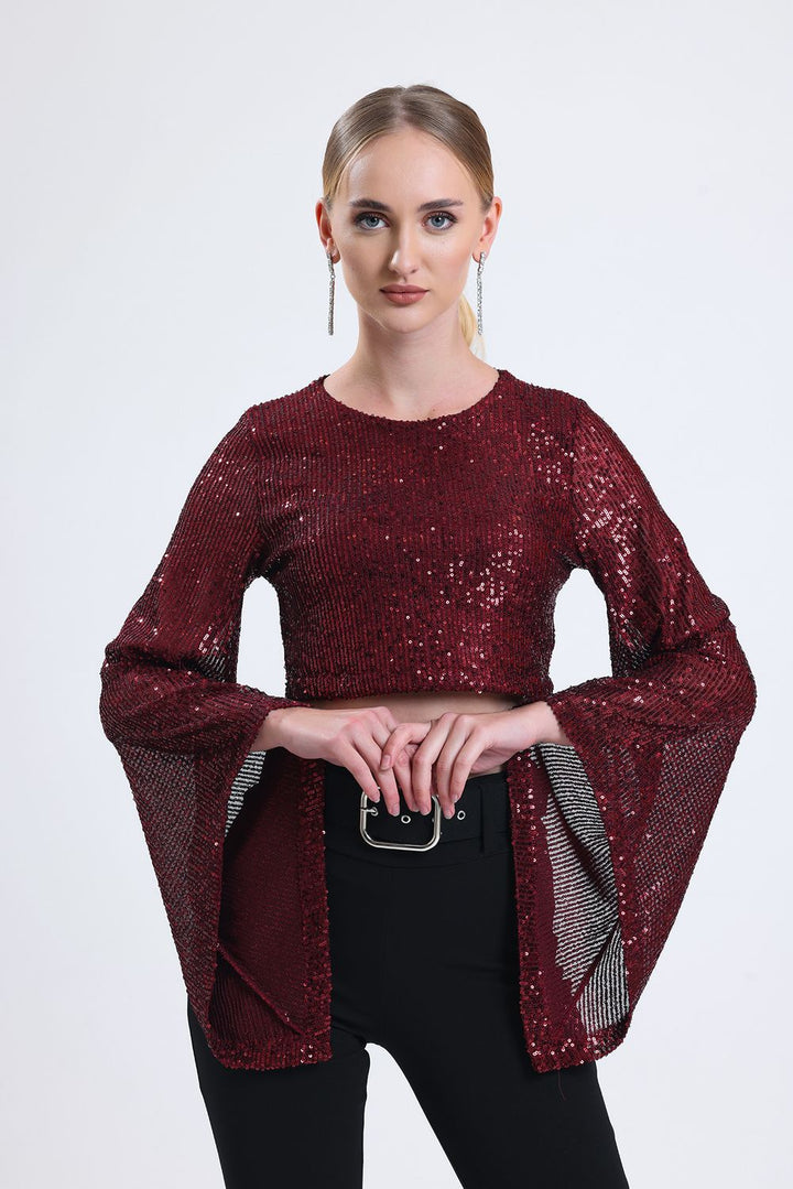 SNS Burgundy Sequined Blouse with Inner Lining - Albi