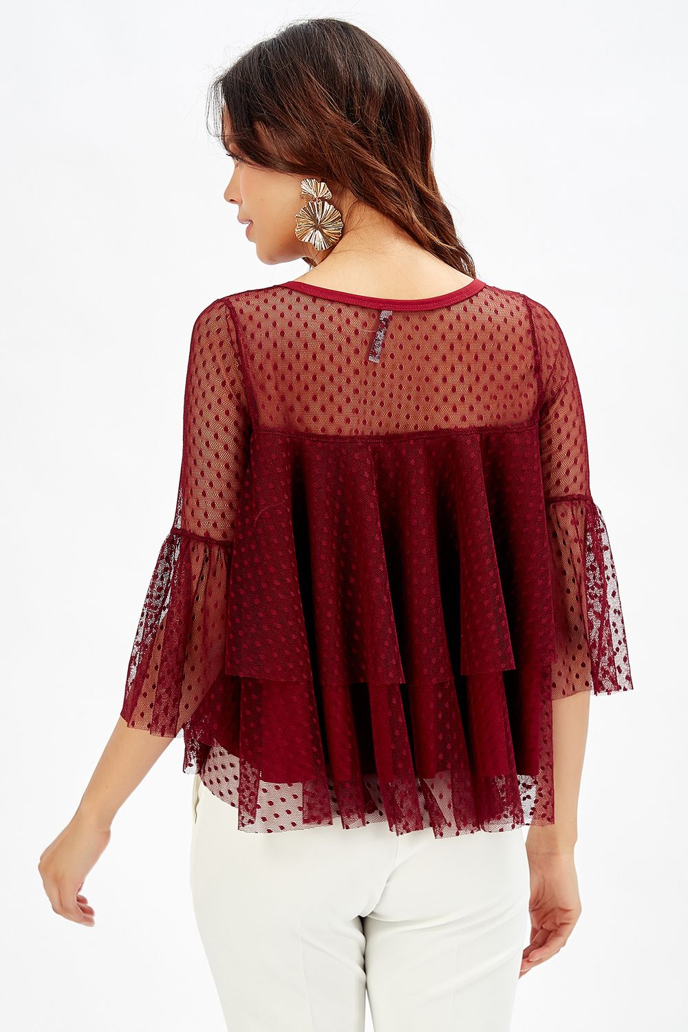 SNS Sense Burgundy Blouse with Tulle Ruffle Sleeves - Germantown