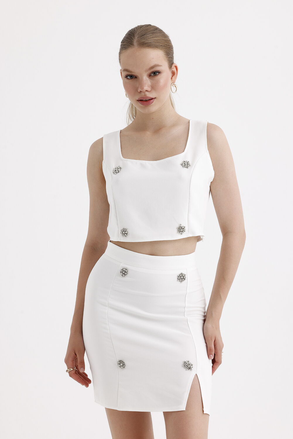SNS Sense Ecru Skirt Blouse 2-Piece Set - Kentwood