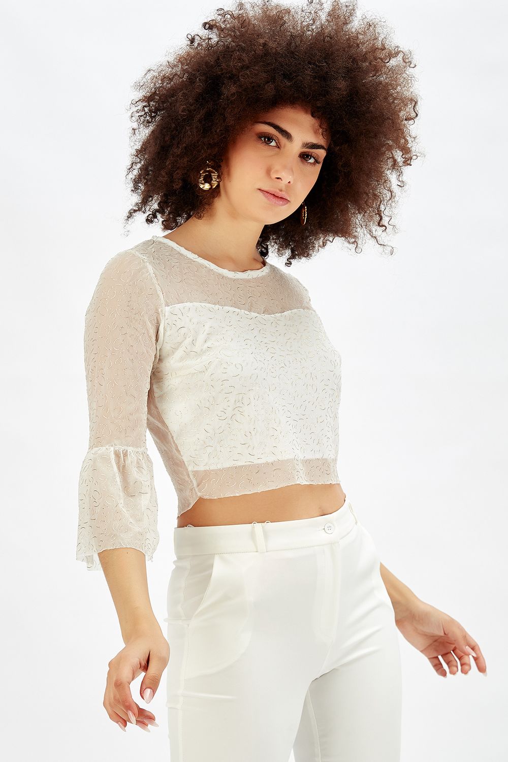 SNS Sense Ecru Ruffled Sleeve Blouse Evening Blouse - Bad Salzuflen