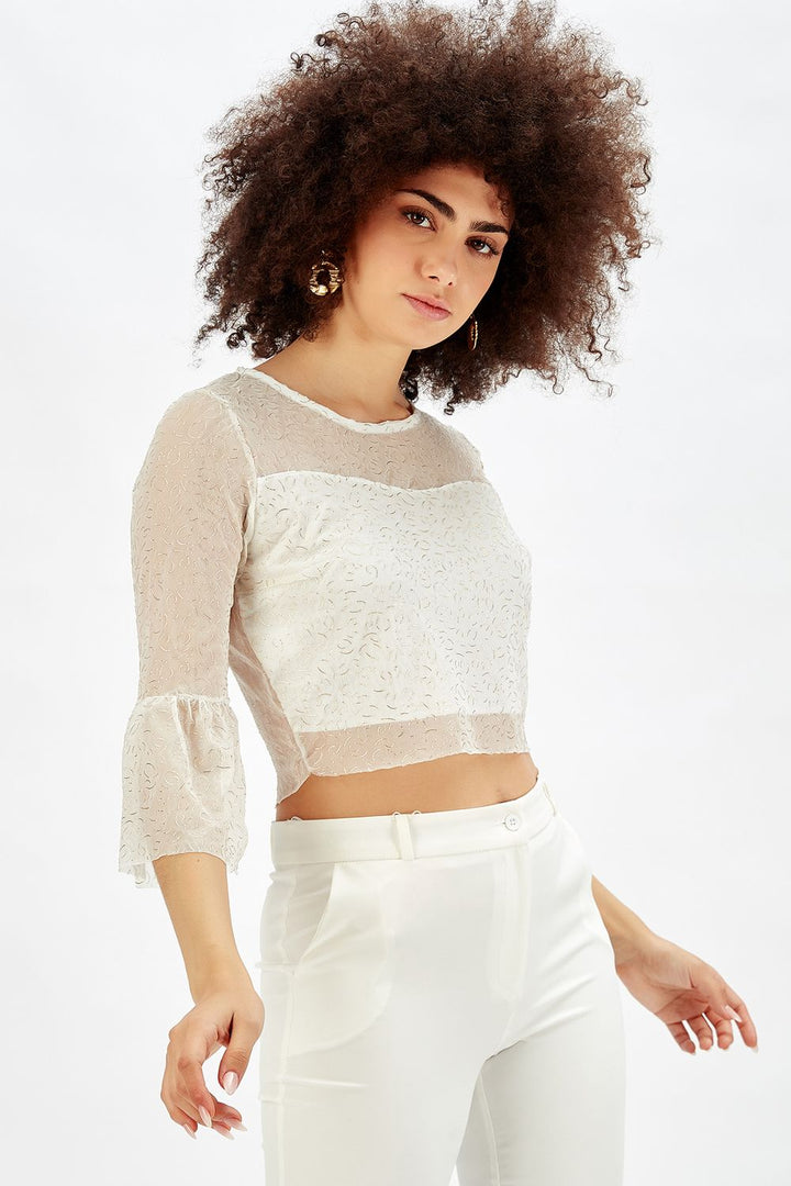 SNS Sense Ecru Ruffled Sleeve Blouse Evening Blouse - Bad Salzuflen