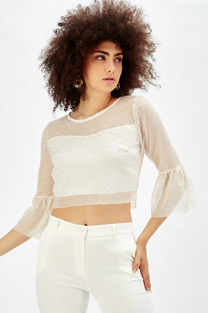 SNS Sense Ecru Ruffled Sleeve Blouse Evening Blouse - Bad Salzuflen