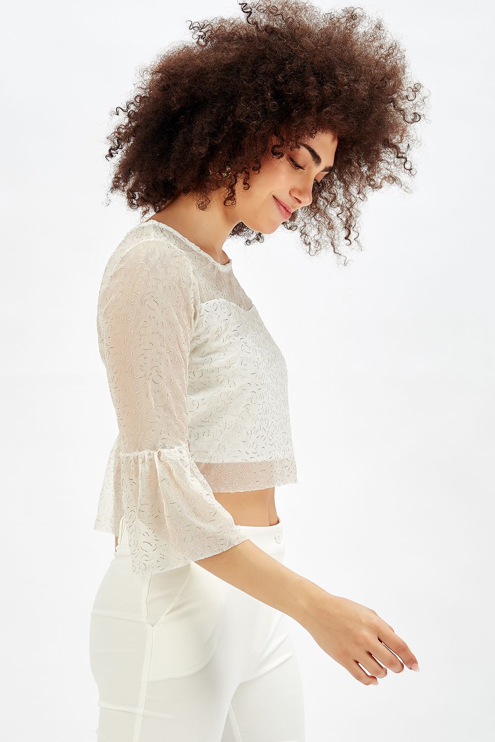 SNS Sense Ecru Ruffled Sleeve Blouse Evening Blouse - Bad Salzuflen