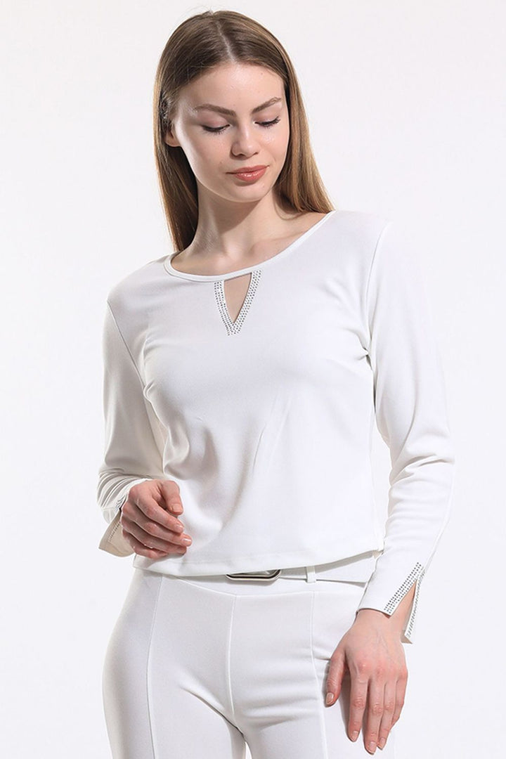 SNS Ecru Front And Sleeves Stoned Scuba Crepe Blouse - Osnabrück