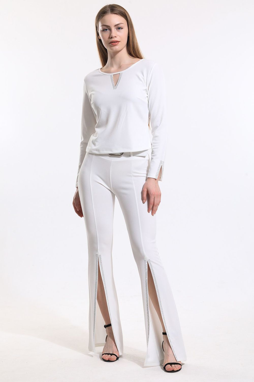 SNS Ecru Front And Sleeves Stoned Scuba Crepe Blouse - Osnabrück