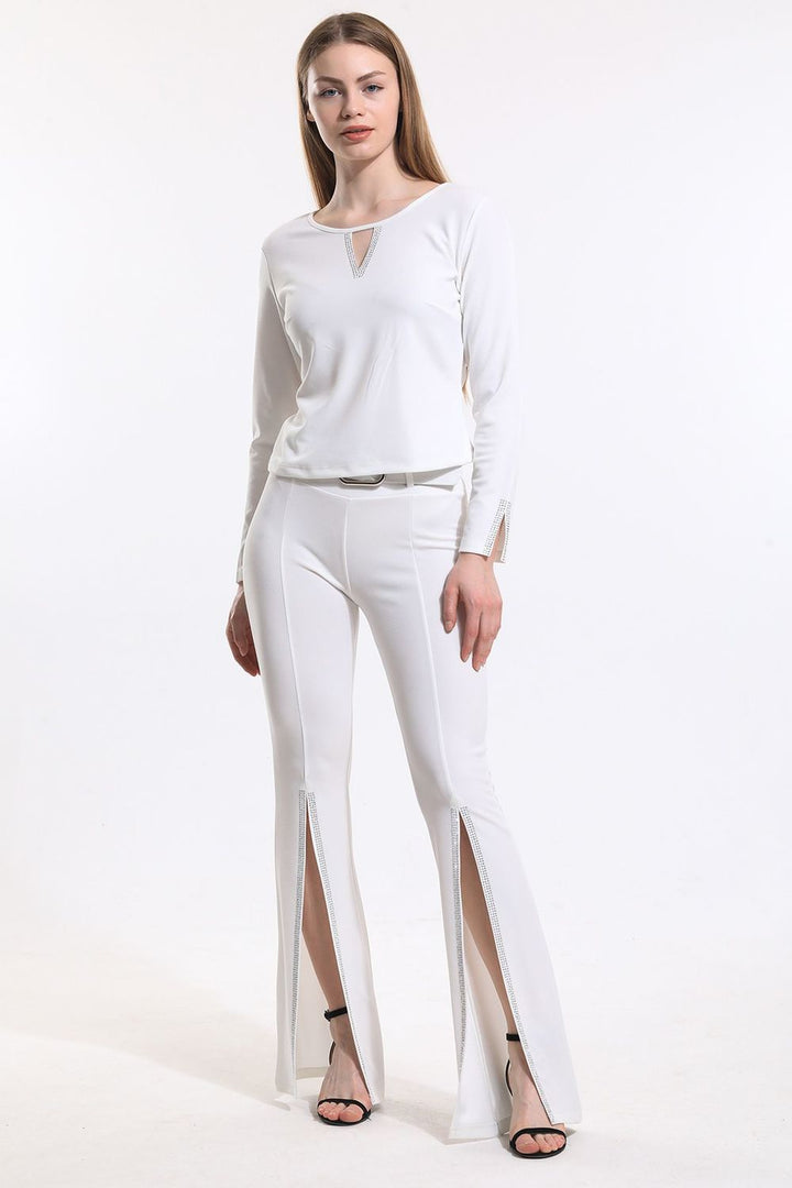 SNS Ecru Front And Sleeves Stoned Scuba Crepe Blouse - Osnabrück