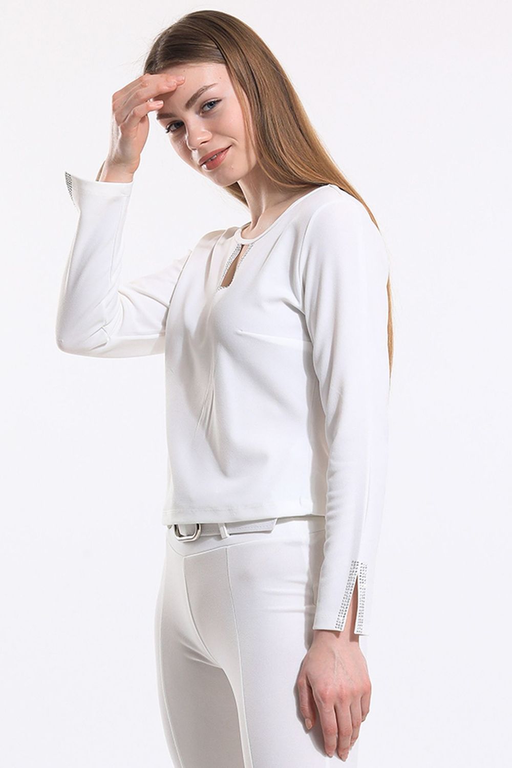 SNS Ecru Front And Sleeves Stoned Scuba Crepe Blouse - Osnabrück