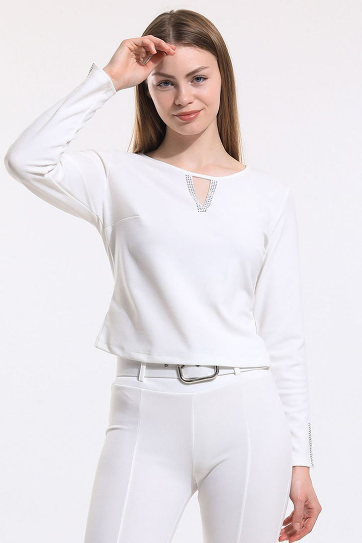 SNS Ecru Front And Sleeves Stoned Scuba Crepe Blouse - Osnabrück