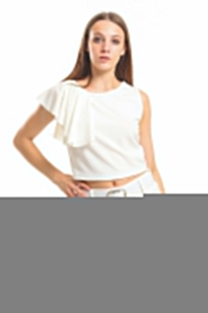 SNS Sense Ecru Ruffle Detailed Scuba Crepe Blouse - Lünen