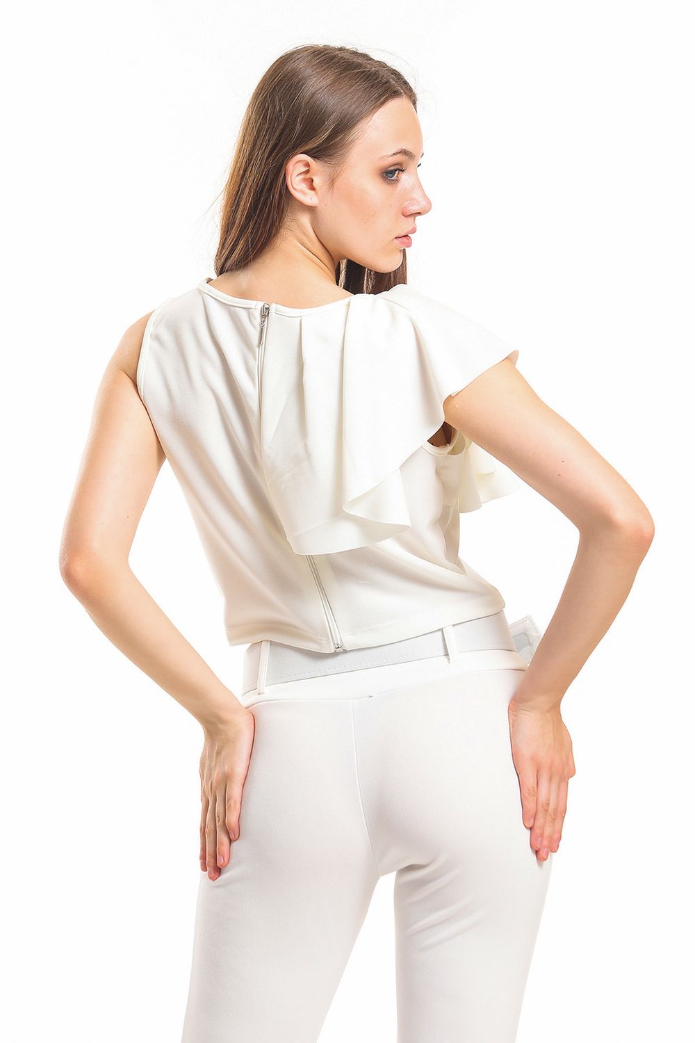 SNS Sense Ecru Ruffle Detailed Scuba Crepe Blouse - Lünen