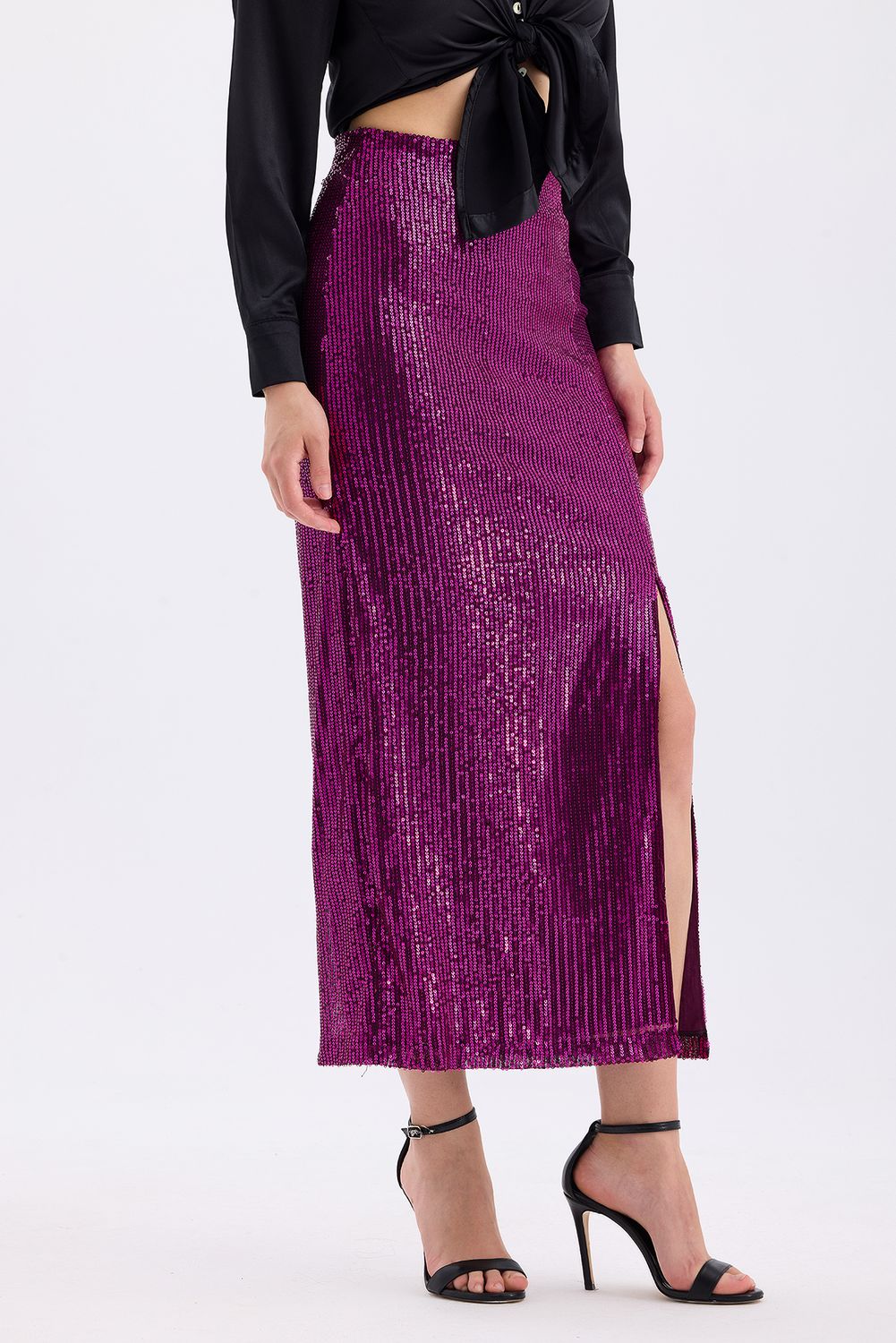 SNS Fuchsia High-Waisted Sequined Evening Skirt with Elastic Waistband and Lining - Erftstadt
