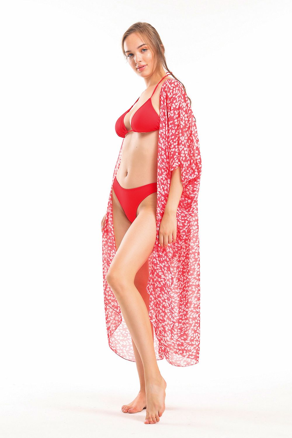 SNS Sense Fuchsia Square Pattern Chiffon Beach Kimono - Flagstaff