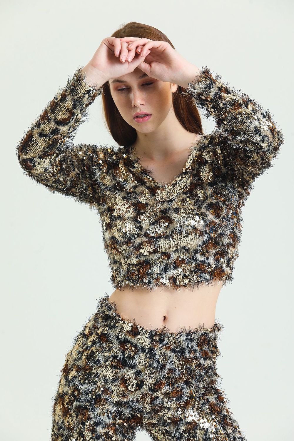 SNS Sense Gold-Coffee Bearded Sequin Evening Blouse - Como