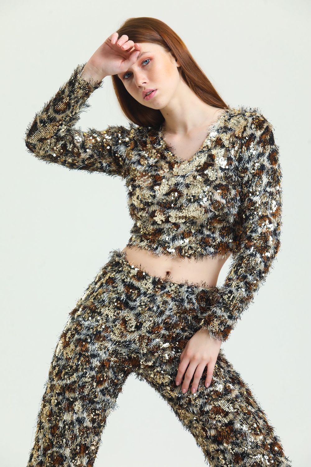 SNS Sense Gold-Coffee Bearded Sequin Evening Blouse - Como