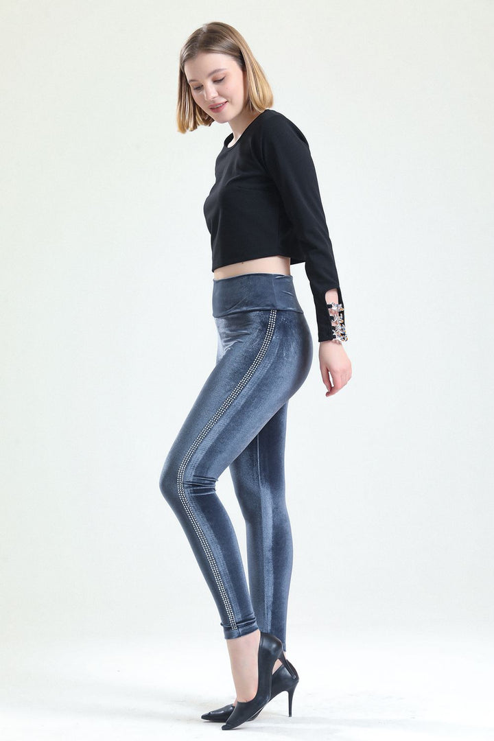 SNS Velvet Leggings with Stone Detailed Sides - Carmen
