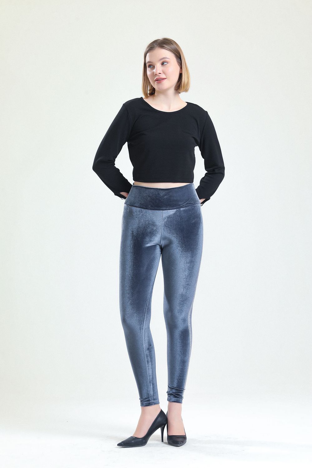 SNS Velvet Leggings with Stone Detailed Sides - Carmen