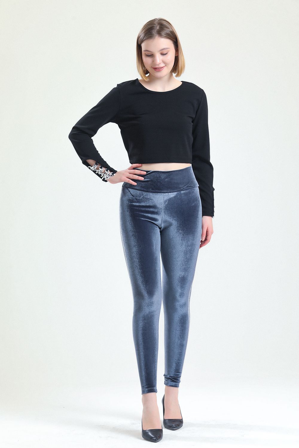 SNS Velvet Leggings with Stone Detailed Sides - Carmen