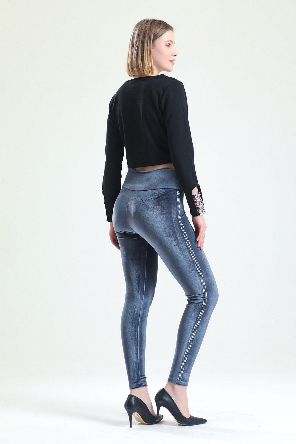 SNS Velvet Leggings with Stone Detailed Sides - Carmen