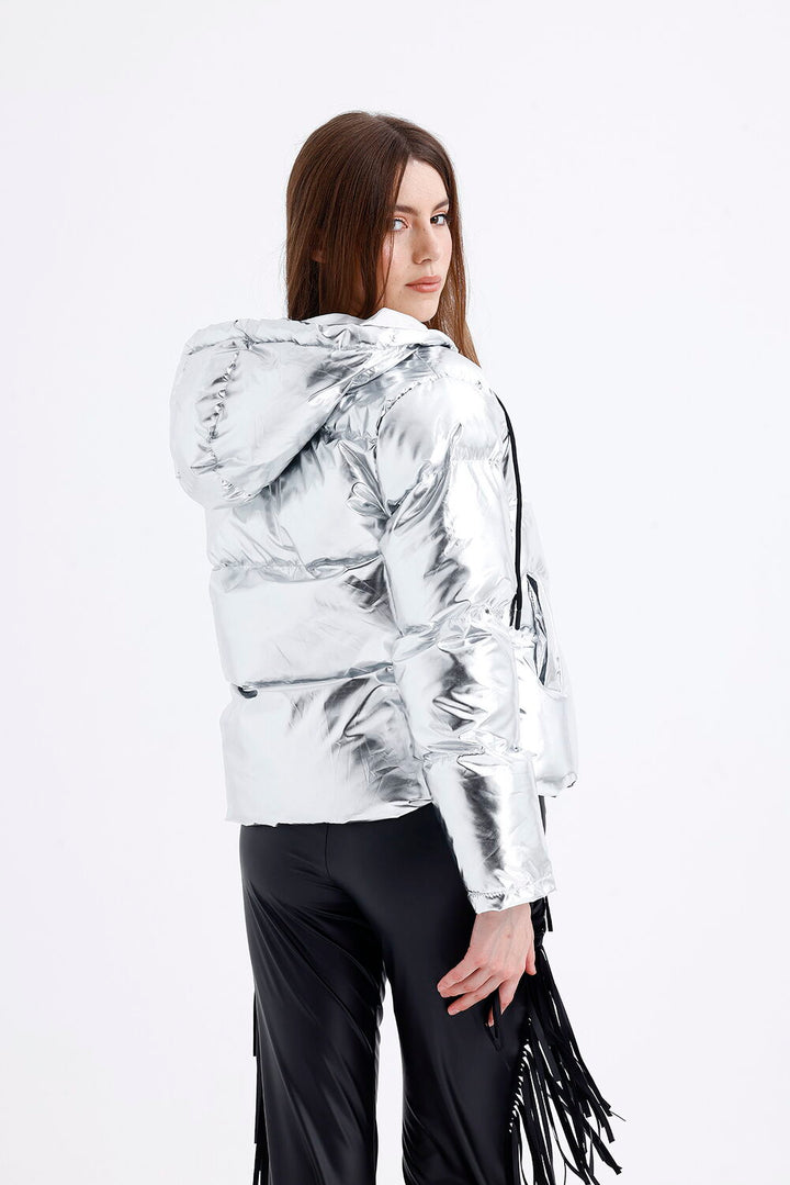 SNS Sense Silver Hooded Fiber Filled Reflective Jacket - Miami Beach