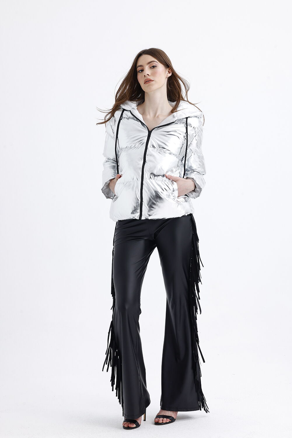SNS Sense Silver Hooded Fiber Filled Reflective Jacket - Miami Beach