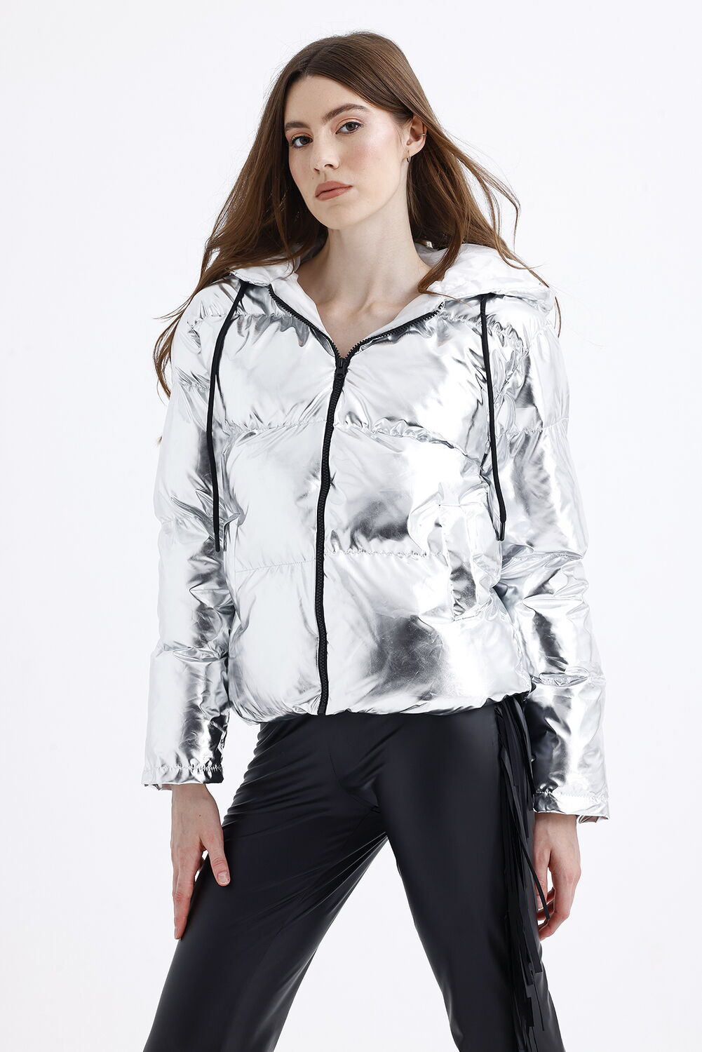 SNS Sense Silver Hooded Fiber Filled Reflective Jacket - Miami Beach