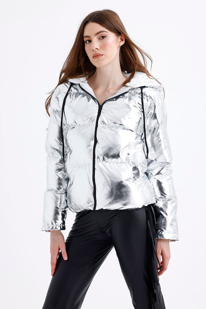 SNS Sense Silver Hooded Fiber Filled Reflective Jacket - Miami Beach