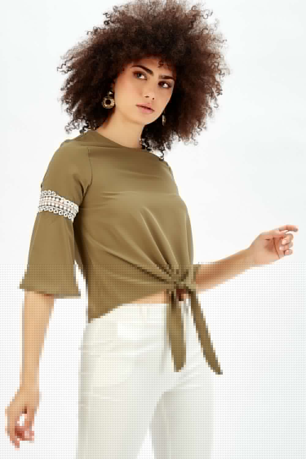 SNS Sense Hakı Sleeve Lace Evening Blouse - Lebanon