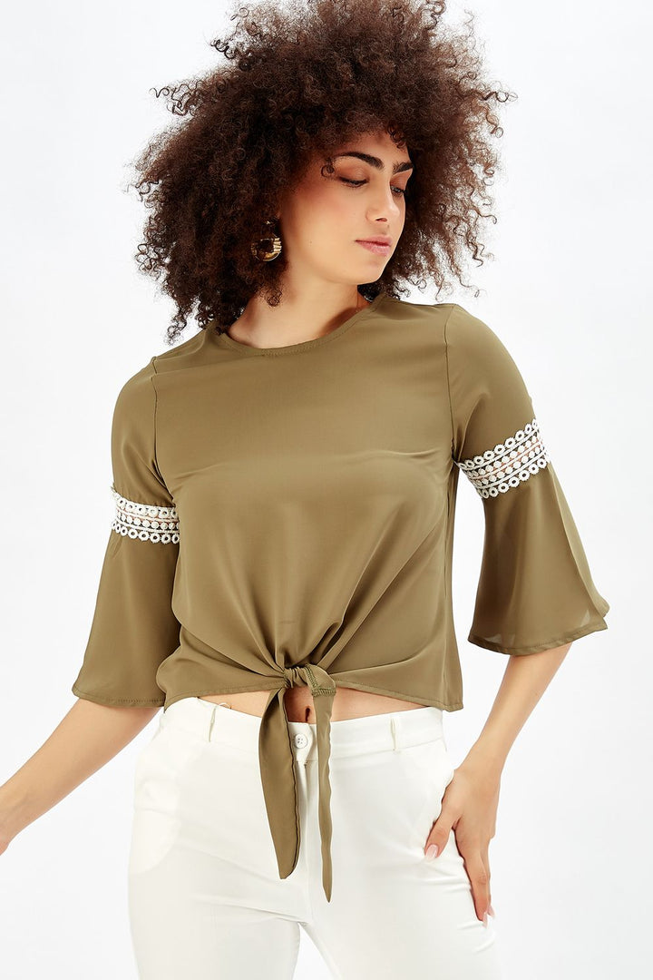 SNS Sense Hakı Sleeve Lace Evening Blouse - Lebanon