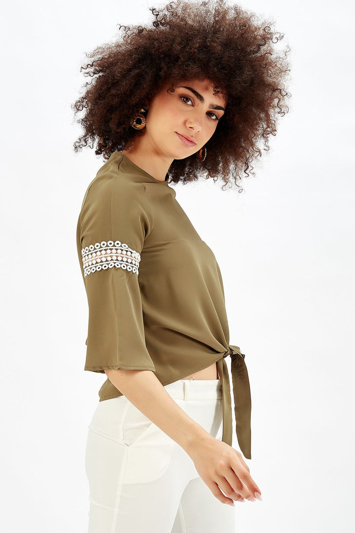 SNS Sense Hakı Sleeve Lace Evening Blouse - Lebanon