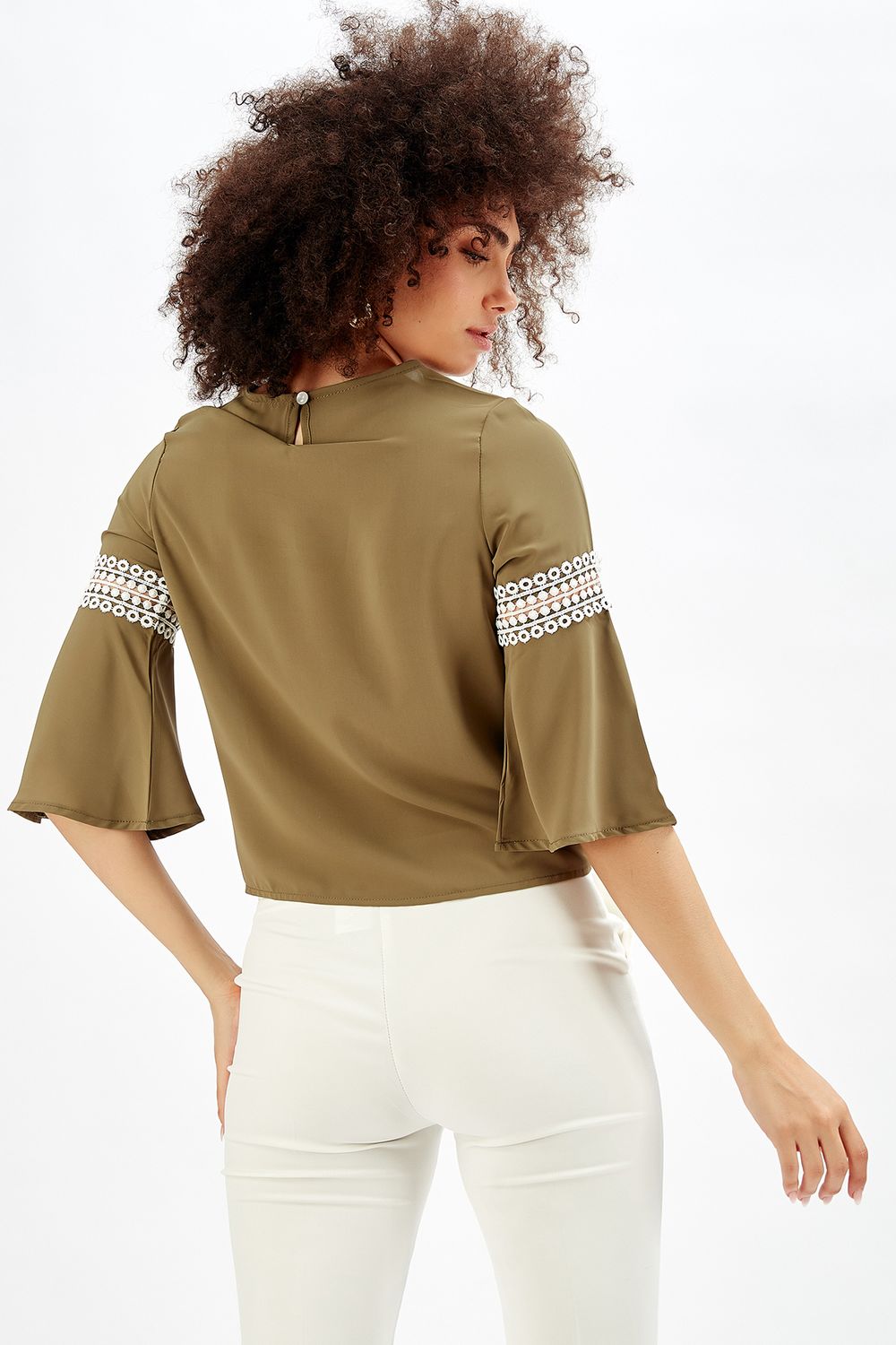 SNS Sense Hakı Sleeve Lace Evening Blouse - Lebanon