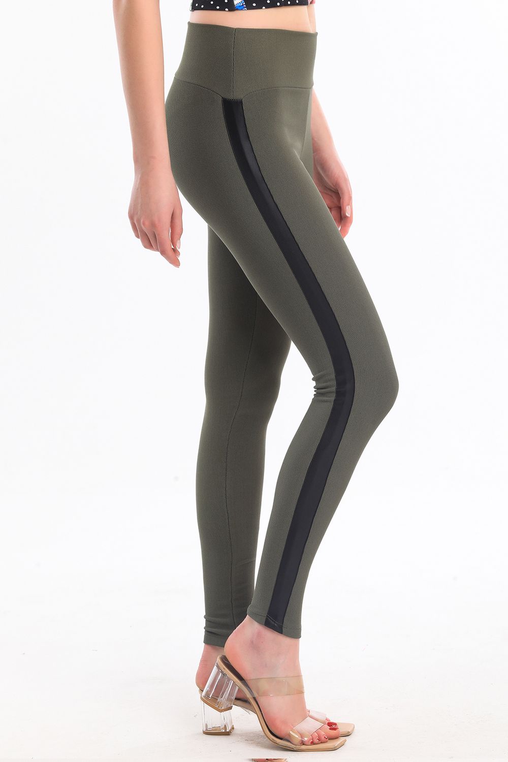 SNS Sense Right Leather Striped Ottoman Leggings_Tyt32302 - Lima
