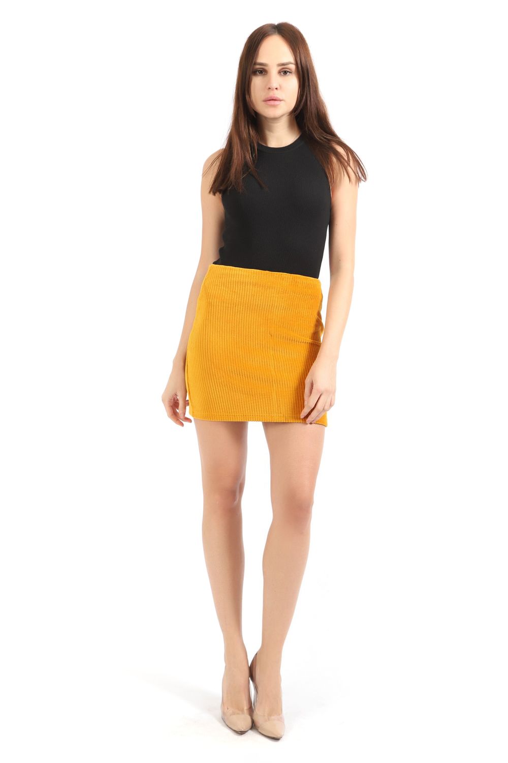 SNS Mustard Velvet Skirt with Ruffle Trim - L’Aquila