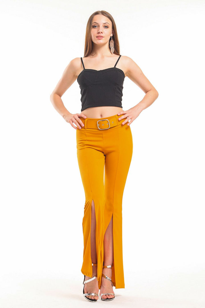SNS Mustard Belted Flounce Hem Frilled Blouse Steel Trousers - Santiago de Compostela