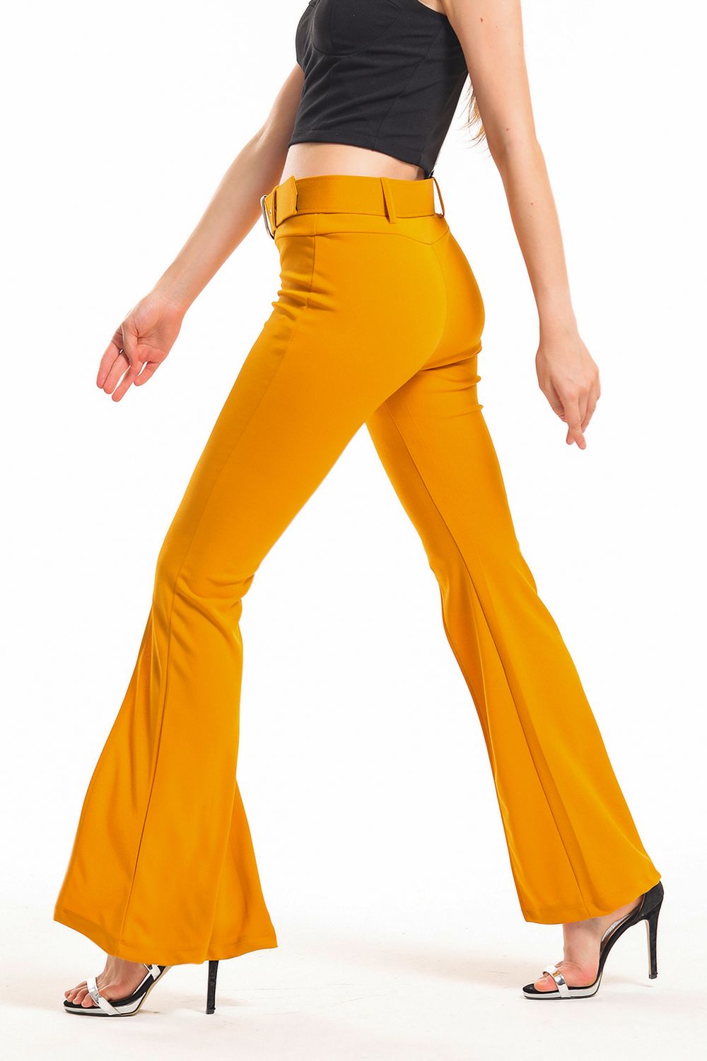 SNS Mustard Belted Flounce Hem Frilled Blouse Steel Trousers - Santiago de Compostela