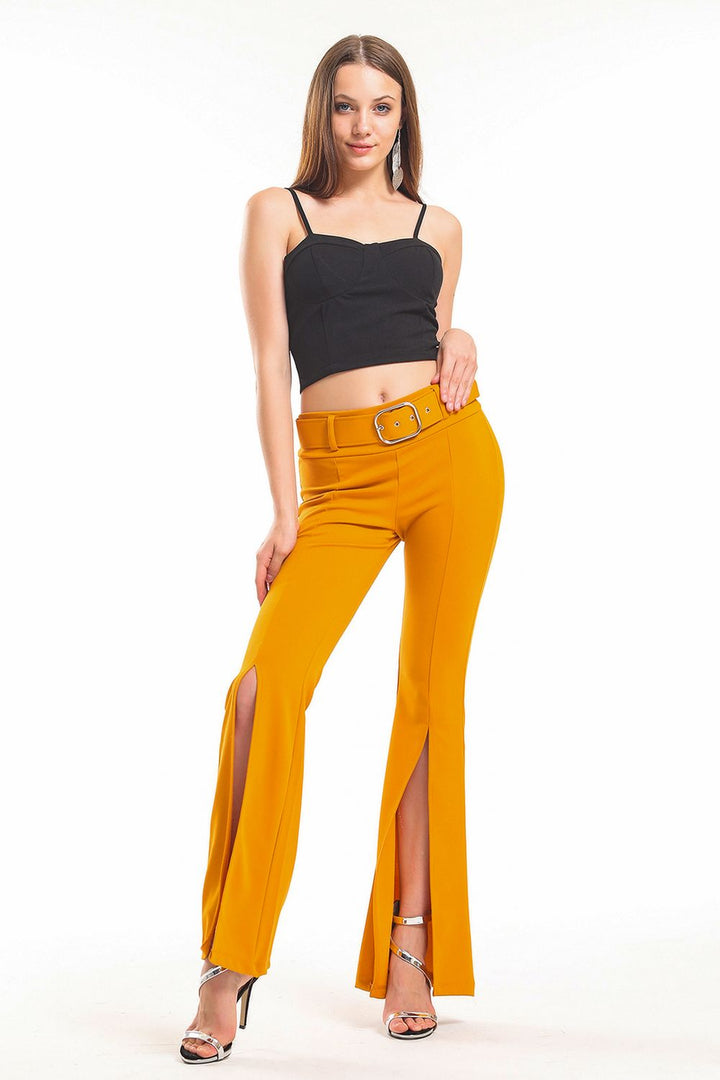 SNS Mustard Belted Flounce Hem Frilled Blouse Steel Trousers - Santiago de Compostela