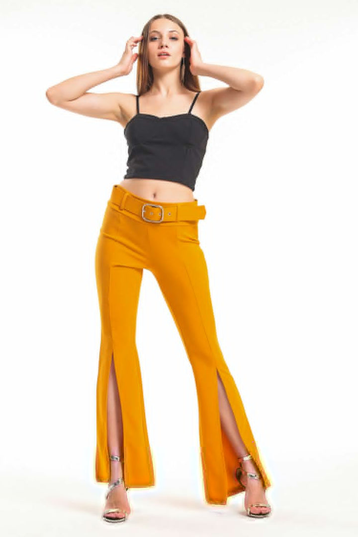 SNS Mustard Belted Flounce Hem Frilled Blouse Steel Trousers - Santiago de Compostela