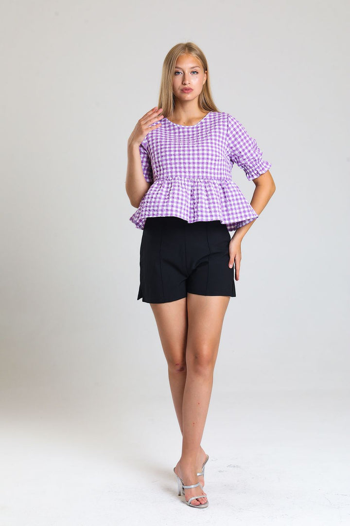 SNS Sense Lilac Back Buttoned Short Sleeve Waffle Blouse - Collierville