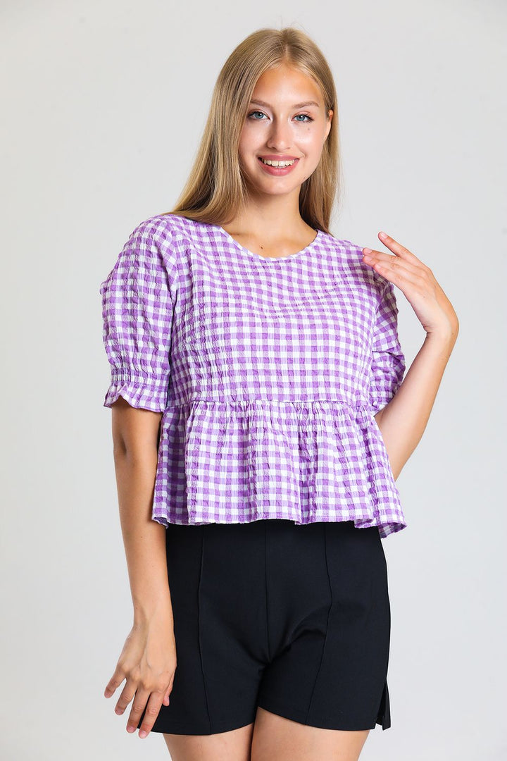 SNS Sense Lilac Back Buttoned Short Sleeve Waffle Blouse - Collierville