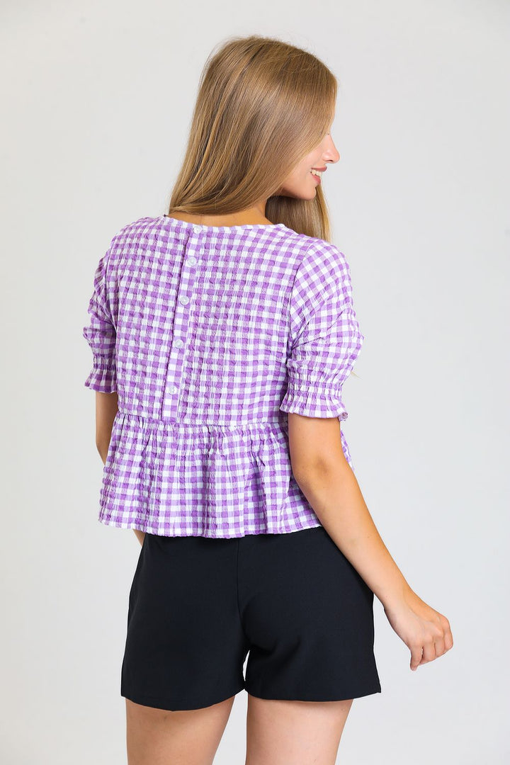 SNS Sense Lilac Back Buttoned Short Sleeve Waffle Blouse - Collierville