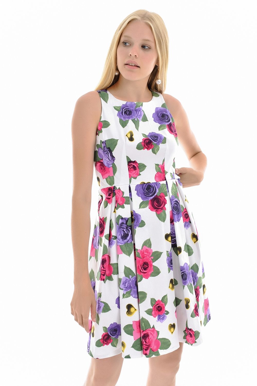 SNS Sense Coral Pool Neck Pleated Skirt Dress - Parkland