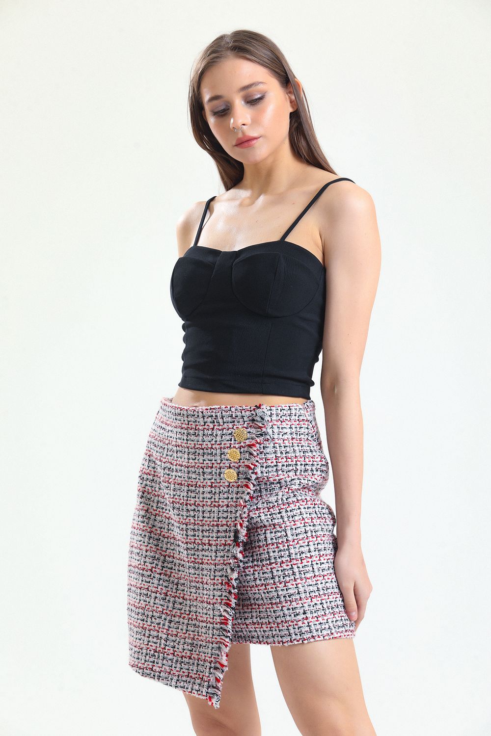 SNS Sense Pink Red Sense Tasseled Chanel Short Skirt - Boulder