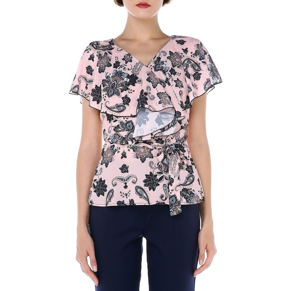 SNS Sense Powder Ruffle Sleeve Double Breasted Patterned Blouse Blz32057 - Hobbs