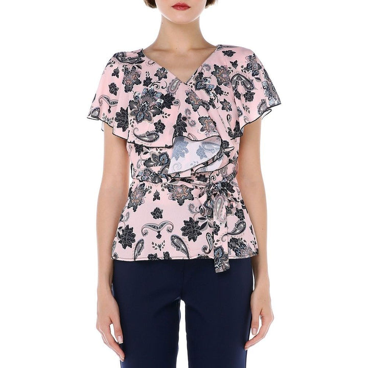 SNS Sense Powder Ruffle Sleeve Double Breasted Patterned Blouse Blz32057 - Hobbs