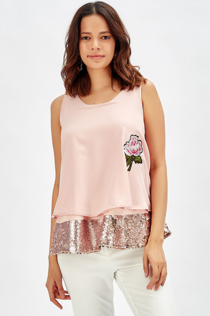 SNS Silk Powder Sequined Blouse Evening Blouse - East Orange