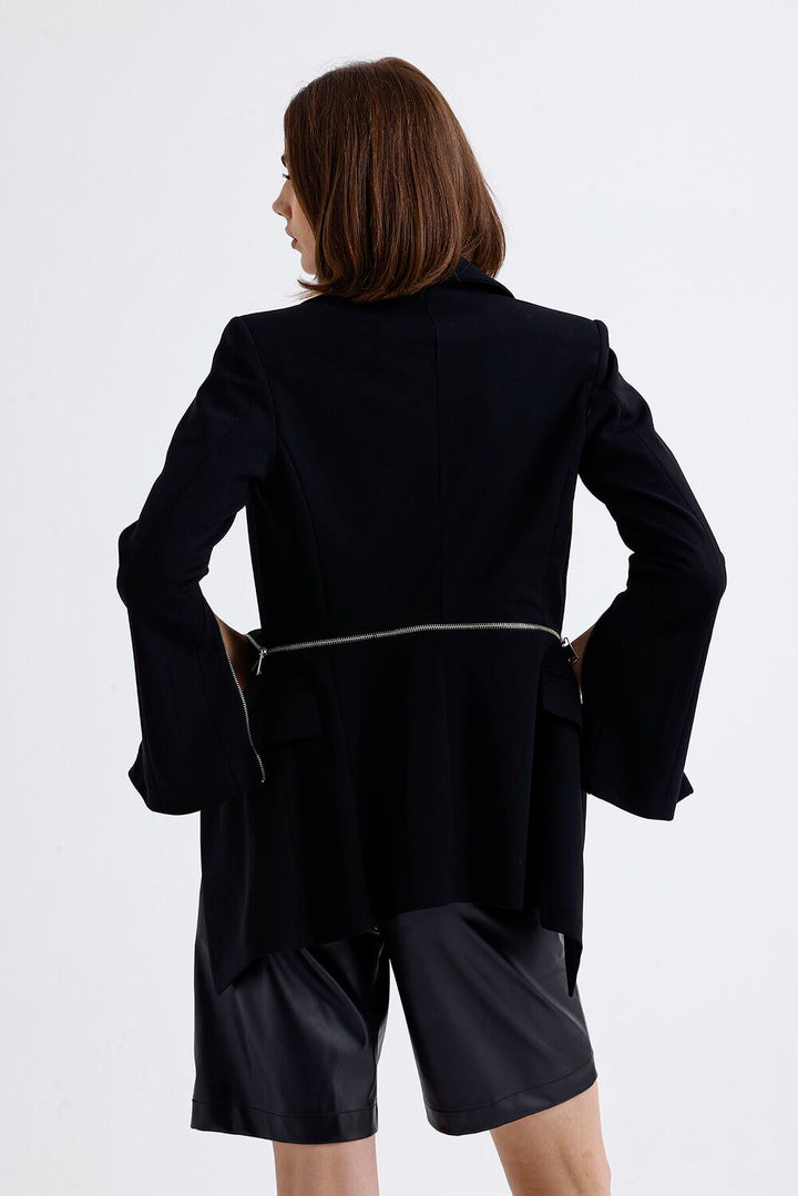 SNS Sense Black Lined Waist and Sleeves Metal Zippered Scuba Crepe Jacket - Camarillo