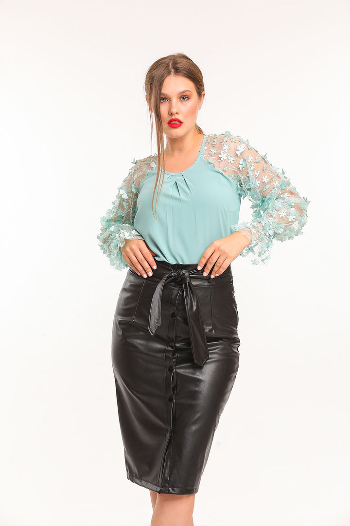 SNS Sense Black Belted Front Buttoned Leather Skirt - Lokeren