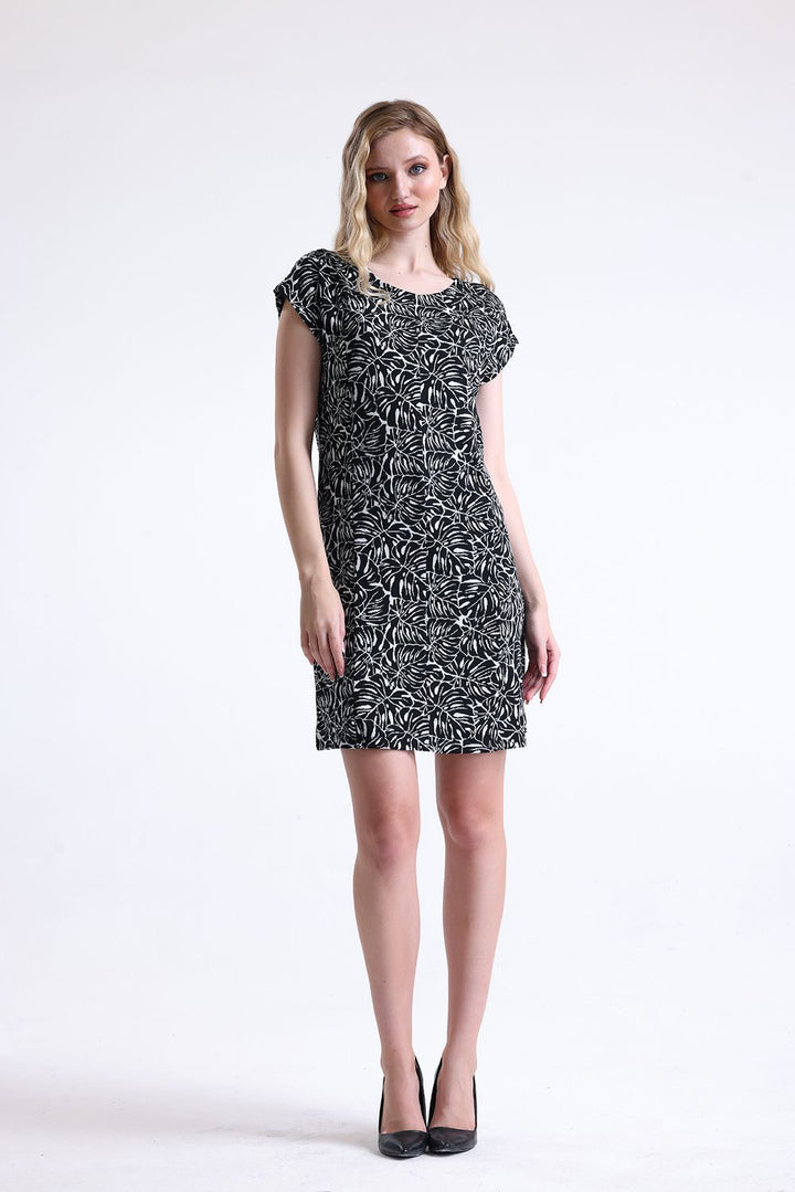 SNS Sense Black Ecru Patterned Bodycon Dress - Daugavpils