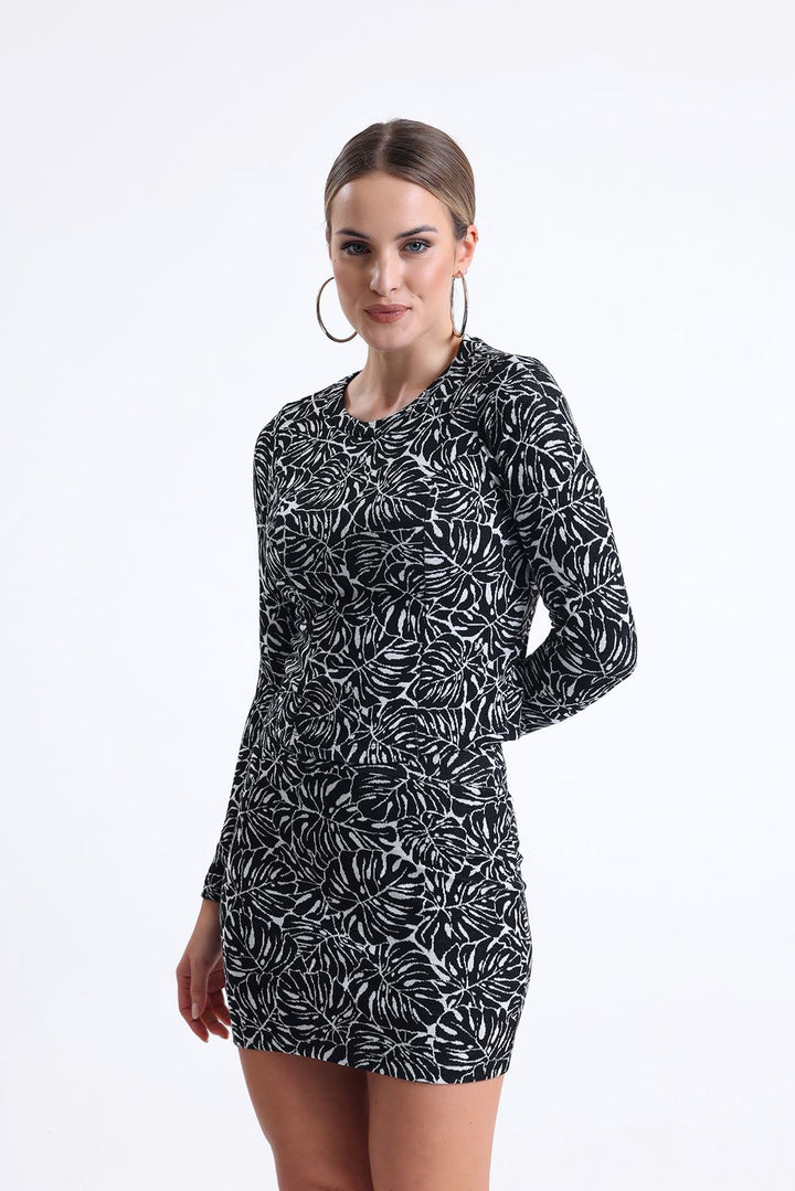 SNS Sense Black-Ecru Long Sleeve Jacquard Blouse - Santa Clara